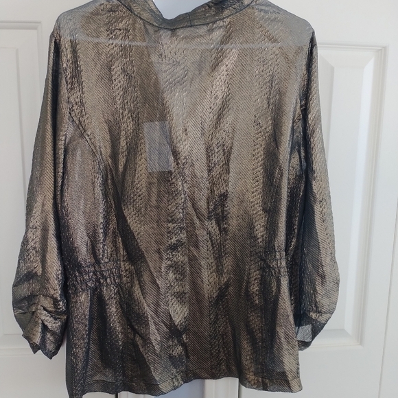 Chico's Eleesa Embossed Shine Copper/Bronze Opalescence  Semi Fitted Top 2 M - Picture 7 of 14
